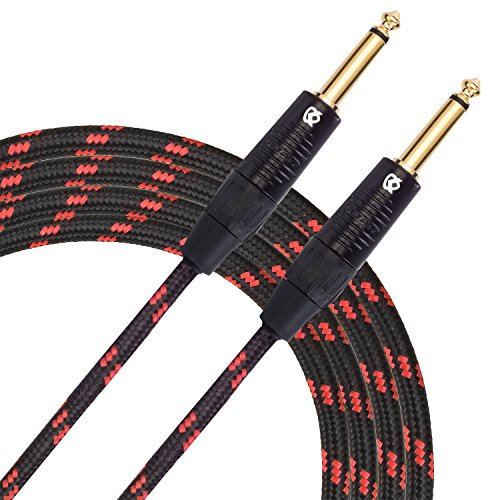 KLIQ Custom Series Gitarren-Instrumentenkabel, 3 m, Premium, geräuscharm, 6,35 mm (1/4 Zoll), vergoldete Rean-Neutrik-TS-Stecker, Tweed-Mantel, mehrere Farben