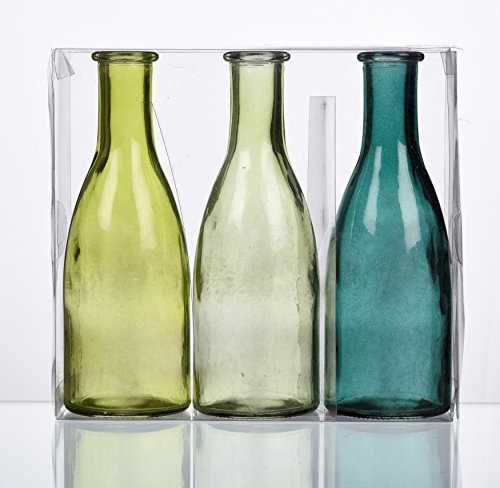 Unbekannt Sandra Rich. Glas VASE Bottle groß. 3 kleine Flaschen ca 18,5 x 6,5 cm. Petrol - GRÜN. 1165-18-51