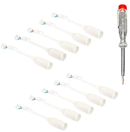 10 x douilles de lampes de chantier, douille de suspension, douille de travaux, culot E27 + testeur de phase, blanc