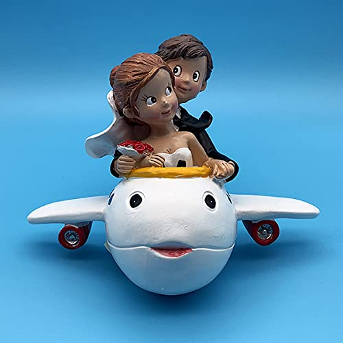 Unbekannt Deko-Figur Tortenfigur Brautpaar Hochzeitspaar Urlaubs-Flugzeug 16 cm Hochzeit