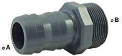 Douille cannelée mâle en PVC - Ø A: 30mm | Ø B: 1''