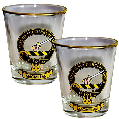 I LUV LTD Shot Glass Wee Dram MacMillan Clan Crest Set of 2 Whisky Tots