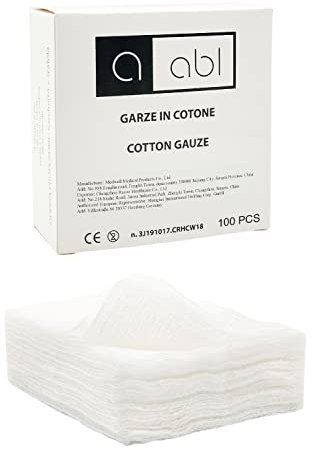 ABL Garze non Sterili 10x10 - 100 Quadrati di Garza Idrofila in Cotone a 8 Strati - Non Sfilacciano