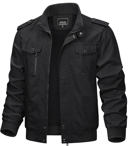 KEFITEVD Veste Cargo Printemps Automne pour Hommes Vestes en Coton Militaire Coupe-Vent avec Multi Poches,Noir,L