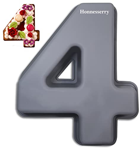 Honnesserry Kuchenform Zahlen, Backform Zahl 4, Antihaftend Silikon Backform, Silikon Zahlen Groß Geburtstag Hochzeit Jubiläum Geburtstagstorte