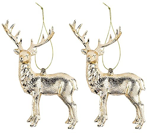 Ideen mit Herz Deko-Hirsche | Anhänger | metallic | 2 Stück | ideal als Weihnachtsdeko, weihnachtlicher Baumschmuck, Christbaum-Deko (Design 1 | 11,5 x 14,5 cm | Gold)
