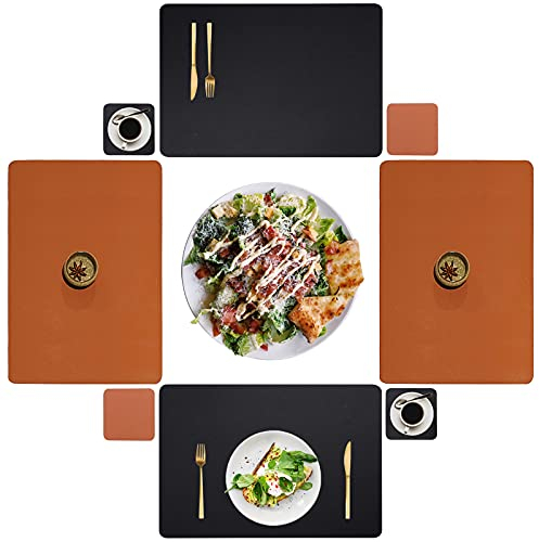 Tischsets Abwaschbar, Platzsets Leder Doppelseitige zweifarbige Tischsets , Platzsets Wasserdicht, 43 x 30 cm und quadratische Glasuntersetzer, geeignet für Küchentische, Restaurants und Hotels