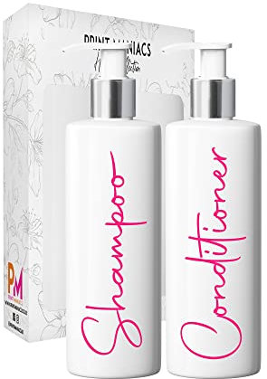Generic Mrs Hinch Inspired White Personalised Dispenser Pump Bottles Shampoo Conditioner 2 Set F2 (Pink)