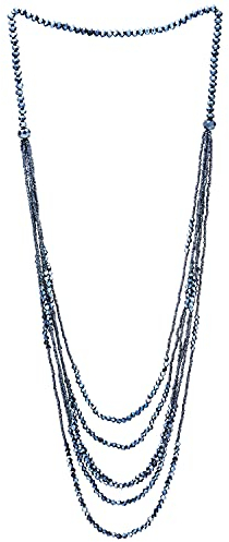 COOLSTEELANDBEYOND Dunkelblau Perlen Lange Statement Halskette Multi-Schichten Wasserfall Kette mit Kristall Perlen Charme Anhänger