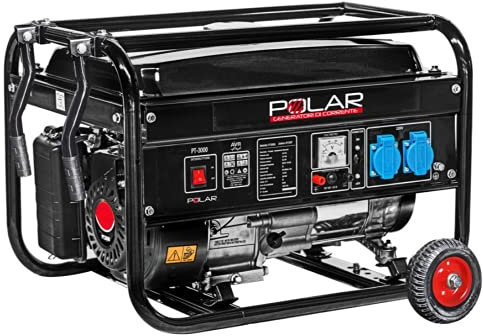 Generatore a benzina Polar 4 tempi - Potenza nominale monofase 2,5 KW - AVR - Avviamento manuale - Motore 6,5hp - 200 cc - Carrellato - Nero
