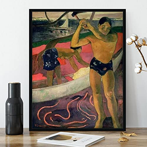 Zhyaunz Homme avec hache - Kits de peinture diamant bricolage 5D - Paul Gauguin - Broderie au point de croix cadeau d'art artisanal rond complet 30x40cm