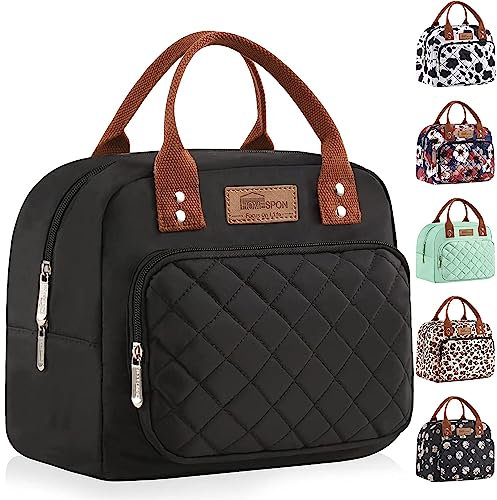 Buringer HOMESPON Lunchtasche für Damen, Herren, Erwachsene, mit Vordertasche, isolierte Lunchbox, Behälter für Arbeit, Picknick oder Reisen (schwarz)