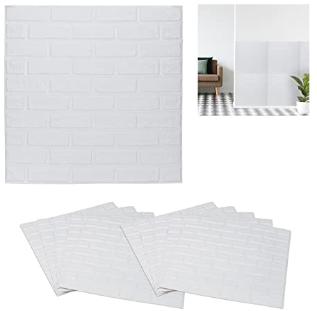 Relaxdays Wandpaneele, 10er Set, selbstklebend, zuschneidbar, Schaumstoff, Wandverkleidung Steinoptik, 70x70 cm, weiß, 70 x 70 x 0.5 cm