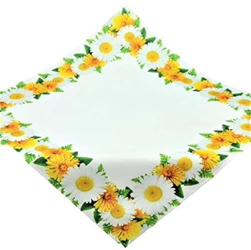 Tischdecke 85x85 cm Eckig Margeriten Weiß Gelb Pflegeleicht Mitteldecke Quadratisch Tischdeko Frühling Sommer Stoff 100% Polyester