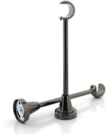 GIRASOLE HOME Support Long Ouvert 198mm pour Barre 2 Pièces en Aluminium Résistant pour Tiges de Diamètre 18-20 mm (Nickel Noir)