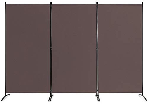 GOPLUS Paravent 3 Panneaux Séparateur de Pièces Cloison de Séparation pour Chambre à Coucher Maison Intérieur, 260 x 183 cm, Brun
