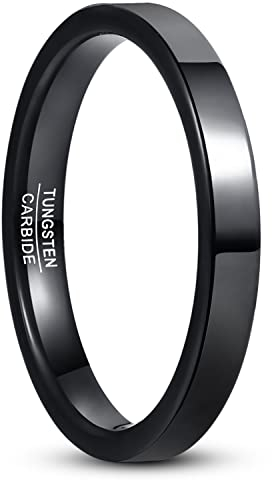 GALANI 3mm Damen Herren Schwarz Wolframcarbid Ring Größe 49.3(15.7)