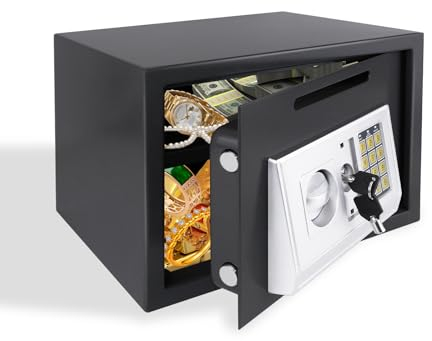 Digitaler Tresor, Fallschlitz-Safe, Zuhause sicher Kleine Sicherheitsbox mit Schlüsselschloss und Passwort für Geld und Dokumente, vorgebohrte Löcher, Tür 4 mm dick, 16 l, schwarz