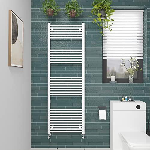 NRG Straight Gloss White Bathroom Heated Towel Rail Radiator Central Heating Ladder Rad Warmer 1800x600mm