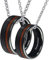 Partner Kette 2 Stück, Wolfram Anhänger Ringe 8mm Holz Partnerketten mit Wunschgravur Schwarz, Herrenkette 60cm, Damenkette 50cm, Größe 54 & 62