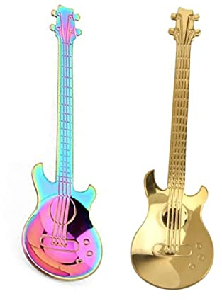 ZHjuju Coffee Stirrers,2 Pack Guitar Spoons Coffee Teaspoon Stainless Steel Coffee Spoon Colorful Small Dessert Spoons Teaspoons Housewarming Gift for Coffee Lovers Cute Tea Spoons