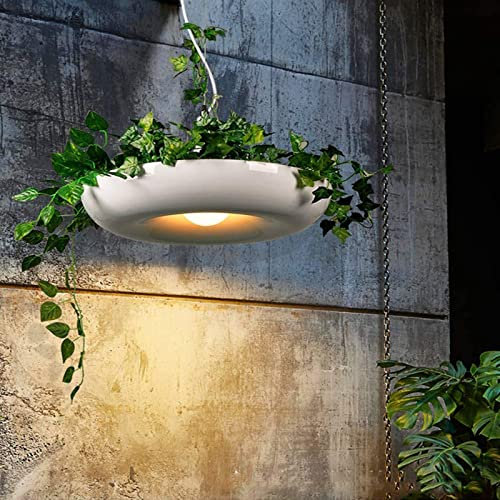 YUISLE Sky Garden Pendant Lamp Nordic Design Babylon Potted Plant Chandelier Adjustable Creative Flower Pot Plant Pendant Light Home Decor Lamp,White-No Bulb