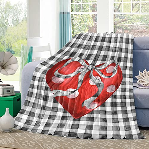 Sofaüberwurf Liebestag-Rote Liebe Und Retro-Bogen-Aquarell-Büffel-Karo Dicke Überwurfdecke Falten Beständig Sofadecke Für Weihnachten Geburtstag Bett 50x40