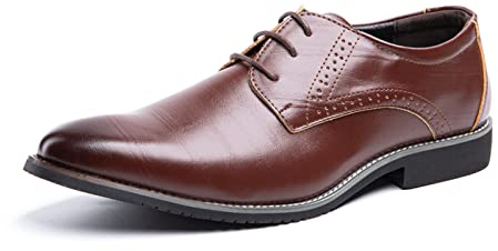 Anzugschuhe Herren Oxford Derby Schuhe Brogues Lederschuhe Hochzeitsschuhe Schnürhalbschuhe Klassischer Business Schnürschuh 1016 Braun Größe 38
