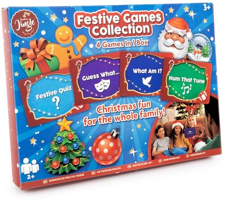 abeec Festive Family Board Games Collection | Fun 4-in-1 Card Games for Kids & Adults | Christmas Quiz, Guessing & Music Games | Holiday Entertainment for Parties, Family Nights & Christmas Day