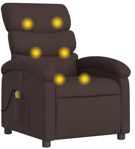 vidaXL Massagesessel, Sessel Verstellbare Rückenlehne, Fernsehsessel Relaxsessel mit Vibrationsfunktion, Liegesessel Polstersessel Ruhesessel, Dunkelbraun Stoff
