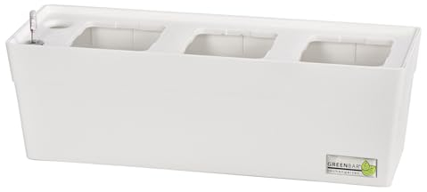 Greenbar® Kräuterkasten, für 3 Kräutertöpfe, mit integriertem Bewässerungssystem, für Indoor/Outdoor, 48 x 16 x 15.5 cm, Kunststoff, weiß