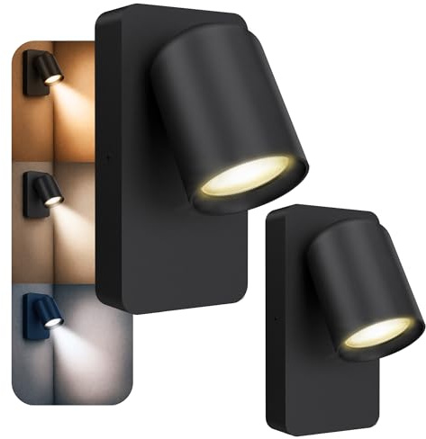 SSC-LUXon NERU Wandleuchte 2 Stück schwarz drehbar USB GU10 warmweiß LED | Zwei Leselampen fürs Schlafzimmer - drehbarer Kopf, USB-Port & Schalter, warmes Licht am Bett-Kopfteil, inkl. GU10 LED