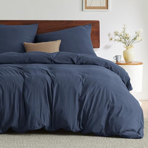 BEDSURE Bettwäsche 200x200 3teilig Marineblau, Weiche Vorgewaschene Baumwollähnlich ÖKO-TEX Bettwäsche-Set, 1 Bettbezug 200x200 cm mit Reißverschluss und 2 Kissenbezüge 80x80 cm