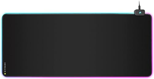 Corsair MM700 RGB Extended Cloth Gaming Mouse Pad - 36.6 x 15.8 - 360° RGB Lighting - Two USB Port Hub - Thick Rubber - Black (Renewed)