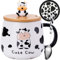 Disoza Tazza Mucca Coperchio Tazza Mucca 420ml Tazza Caffè Regalo Tazza Mucca In Ceramica Con Cucchiaio e Sottobicchiere Tazza Tè Caffè Natale Regalo Di Compleanno Per Moglie Fidanzata
