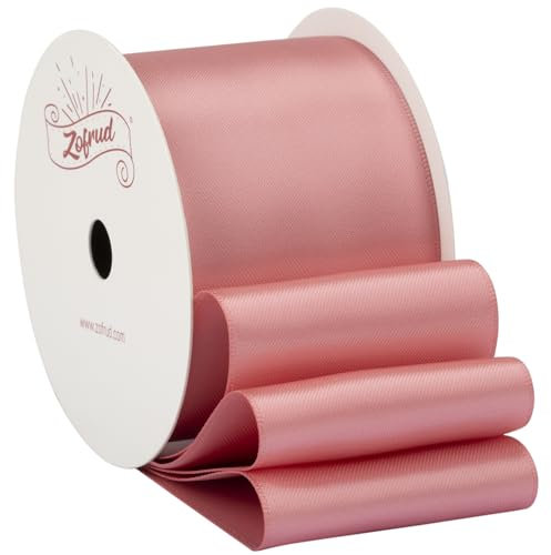 Zofrud Ruban satin rose poussiéreux 50 mm x 9 mètres – Idéal pour les loisirs créatifs, l'emballage cadeau, les bouquets de fleurs et les mariages