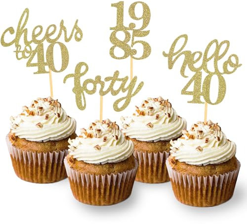 24 Pcs Glitter 40th Birthday Cupcake Toppers for Celebrating Forty Years Old Birthday Party Decorations for 40th Anniversary Party Supplies (Gold)