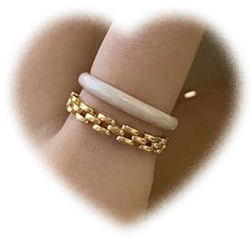 Crymystal Vintage weiße Emaille Ring Gold Kette Knöchel Ring geschichtet offener Finger Ring Vintage gestapelt Ring verstellbare Emaille Ring für Frauen Mädchen Ornamente