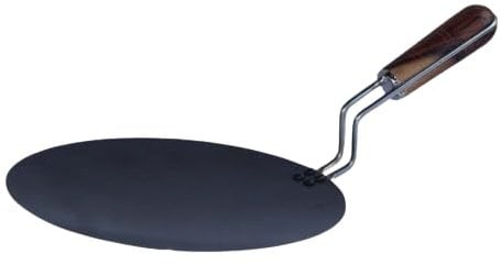 SDMAX Iron Tawa with Wire Wooden Handle, Non-Stick Coating, Roti, Chapati, Paratha Tawa, Heavy Duty, Easy to Clean, Iron Surface, Durable Construction (11 inch)