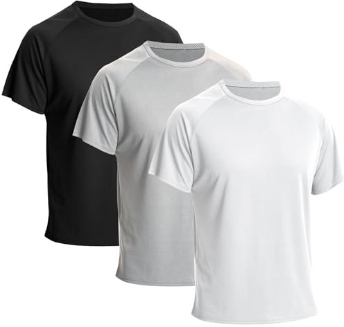 LNFINTDO 3 Pack Men's Running Shirts Quick Dry Sport Tops Short Sleeve Gym Tops Breathable Athletic Training T-Shirts for Men Crew Neck Workout Tops