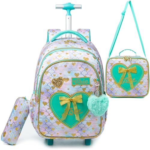 HTgroce Schulranzen mit Rollen für Mädchen, Kinderrucksack mit Rollen Trolley Schulrucksack für Mädchen,Schultrolley Rucksäcke Kinder Schulrucksack Schultasche mit Rollen