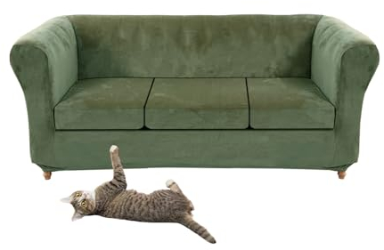 SYLC Stretch Samt Chesterfield Sofabezüge, Couch Abdeckung Mit Sitzkissenbezug Sofa Überwürfe Für Gebogene Settee Sessel Vintage Style (Green,Sofa+3 Small Seats)