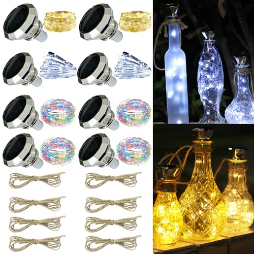LYPPUL Solar Bottle Light, 2 m 20 LED Bottle Fairy Lights, Cork, Pack of 8 Solar Diamond Bottle Lights, Waterproof Wine Bottle Fairy Lights for Bottle, Party, Christmas, Indoor Lighting Decoration