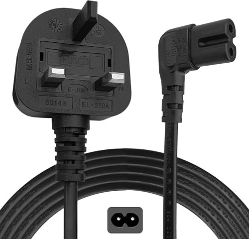 AJTECH® NEW 3M Right Angle Figure 8 Compatible Samsung TV Power Cable - Certified 2 Pin IEC C7 Power Lead UK Plug - Replacement for LG TV TCL Hisense Fire Sony PS5 AC Mains Pure Copper Cord - 3 Meter