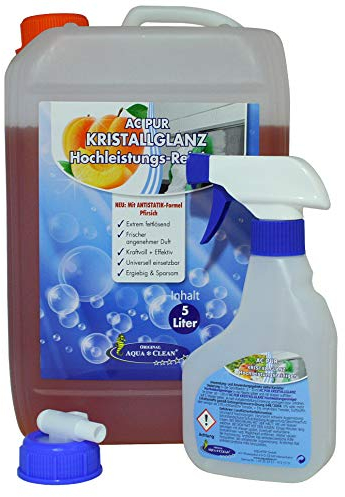 AQUA CLEAN PUR Kristallglanz Hochleistungs-Reiniger 5l Neu: Mit ANTISTATIK-Formel Pfirsich