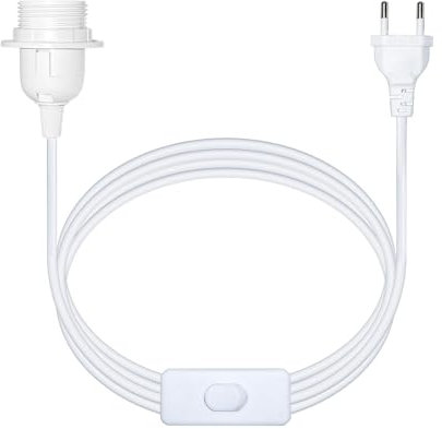 Lampenfassung E27 Weiß 3.5 m mit Schalter und Eurostecker, AC 230V, Kabel Lampenfassung E27 mit Schraubring für Lampenschirm, für Hängeleuchte Papierleuchte, 1PC