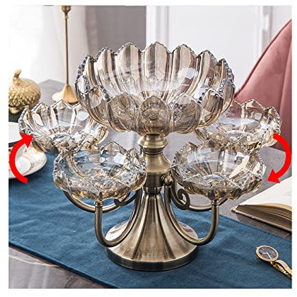 OQHAIR Frutero de Cristal Grande de Cristal Transparente Frutero de Cristal de Varias Capas Plato de Fruta para el hogar, Sala de Estar, Mesa de café, luz Creativa, de Lujo, Dividido, pla