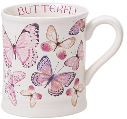 Jarsense Taza de café de cerámica de mariposa rosa, 380 ml, asa