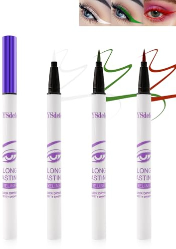 Liquid Eyeliner Bunt Set-3 Farben Weiß Grün Rot Wasserfest Matte für Frauen | Flüssiger Eyeliner, Wischfest Langlebiger Farbmalerei Eyeliner Pen Für Den Täglichen Gebrauch Frauentag Make Up-3+6+7