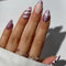 Christmas Press On Nails - 24PCS Glitter Nude Purple White With Glue - False Nails With Bow and Swirl Stripes Art Patterns - Full Cover Acrylic Stick On for Women